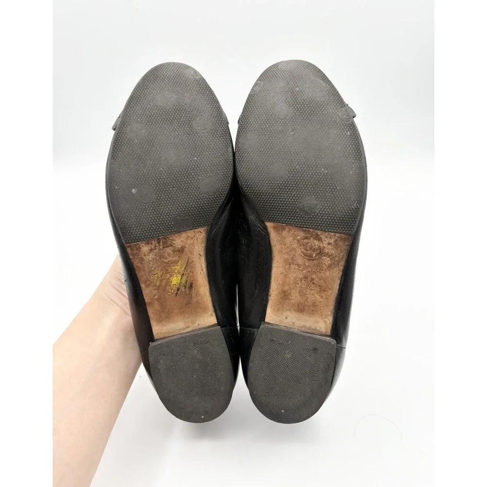 Chanel Black Ballet Flats Patent Leather Cap Toe CC Logo Ruffle Accent EU 35.5 - Picture 11 of 13